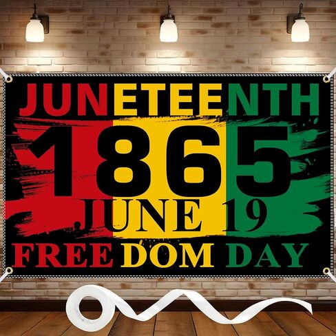 Juneteenth ديكورات خلفية 6x4ft راية يوم الحرية الأمريكية الأفريقية مع 4 حلقات نحاسية، 19 يونيو 1865، خلفية التصوير الفوتوغرافي للتحرر لمستلزمات الحفلات الداخلية والخارجية in Kuwait