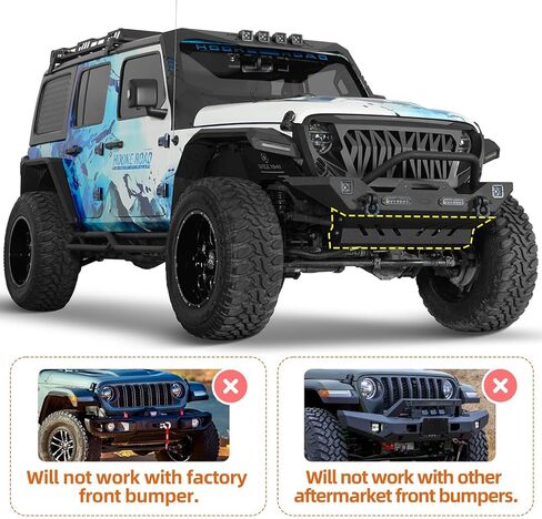 غطاء مصد أمامي من الفولاذ من Hooke Road لسيارة جيب رانجلر JL & Gladiator JT لعام 2018-2026، واقي درع للجسم السفلي للطرق الوعرة، متوافق فقط مع المصد الأمامي المختلف لطريق Hooke Road in Kuwait