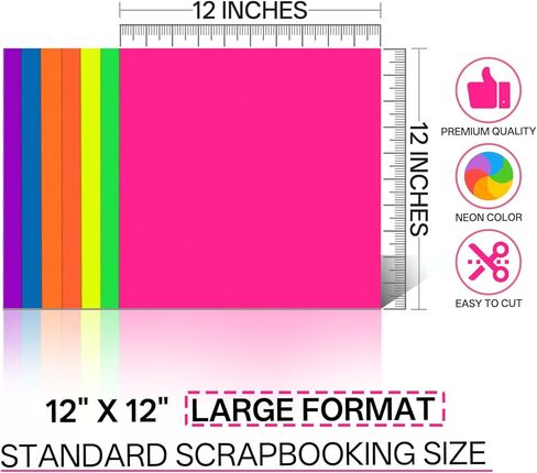Colored Cardstock 12 x 12 in,70 Sheet Fluorescent Neon Paper 180 GSM/65 LB HeavyWeight Card Stock Set of 7 Colors Construction Paper for Cutting DIY Art Craft Scrapbookfor Kids School Supplies in Saudi Arabia