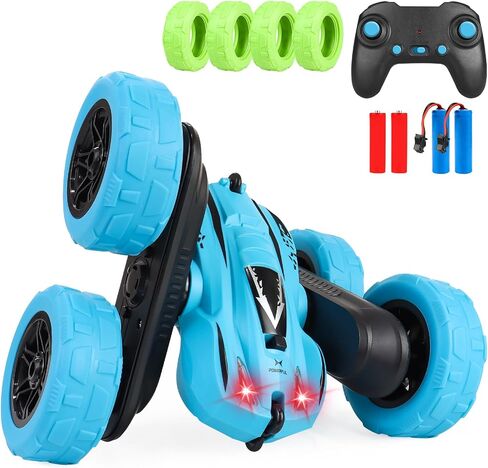Remote Control Car for Kids, 360° Rotating Stunt Car, Double-Sided Driving, 2.4GHz RC Car, Rechargeable All-Terrain Toy, LED Glowing Wheels with Projection, for Boys & Girls Ages 4-8 in Saudi Arabia