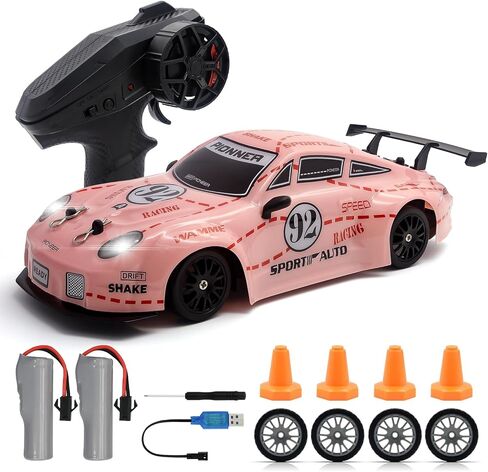 RC Drift Car, 1:24 Scale Remote Control Cars Vehicle for Kids, 2.4GHz 20KM/H 4WD High Speed RC Cars with LED Light Two Batteries & Drifting Tires Racing Sport Toy Car for Adults Boys Girls ZG01-Pink in Saudi Arabia