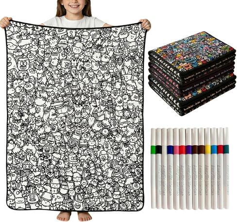 yrcvejun Coloring Blanket for Adults: Creative Coloring Set with a 55 * 40 inch Colorable Blanket and 24 Color Watercolor Pens, Perfect for Fun Art Activities - Blankets You Can Color with Markers in Kuwait