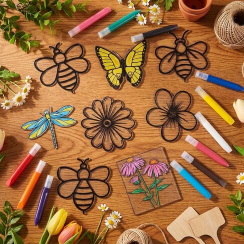 FunooFuno 22 مجموعة من الزجاج الملون على شكل فراشة مجموعة أدوات حرفية لصائد الشمس DIY للهدايا للبالغين في سن المراهقة مع أقلام، ودليل تعليمات، وسلسلة، وخطاف لديكور المنزل في الربيع in Kuwait