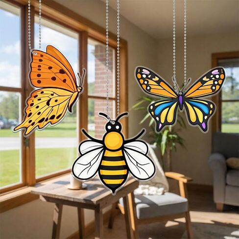 FunooFuno 22 مجموعة من الزجاج الملون على شكل فراشة مجموعة أدوات حرفية لصائد الشمس DIY للهدايا للبالغين في سن المراهقة مع أقلام، ودليل تعليمات، وسلسلة، وخطاف لديكور المنزل في الربيع in Kuwait