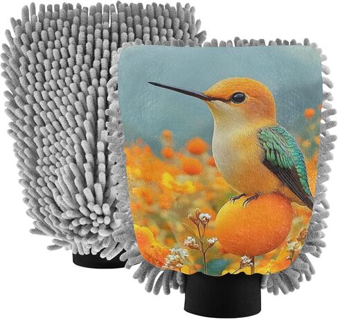 AIXIWAWA Yellow Bird Print Car Wash Mitt Washing Glove Scratch Free Water Absorbent 2 Pack Large in Kuwait