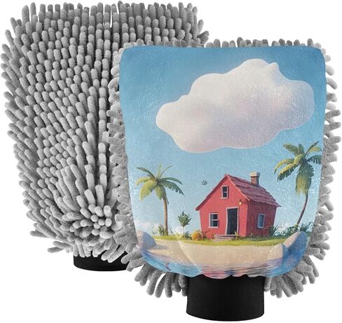 AIXIWAWA Car Wash Mitt Washing Glove Scratch Free Water Absorbent 2 Pack Medium Cute Beach House Print in Kuwait