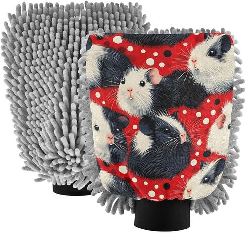 AIXIWAWA Car Wash Mitt Washing Glove Scratch Free Water Absorbent 2 Pack Large Guinea Pigs Print in Kuwait