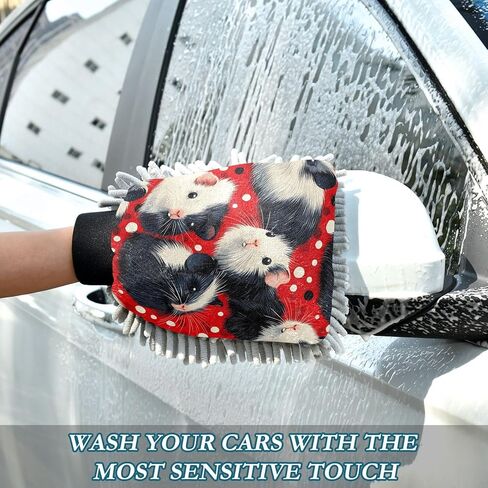 AIXIWAWA Car Wash Mitt Washing Glove Scratch Free Water Absorbent 2 Pack Large Guinea Pigs Print in Kuwait