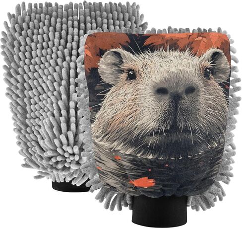 AIXIWAWA Car Wash Mitt Washing Glove Scratch Free Water Absorbent 2 Pack Large Fall Capybara Print in Kuwait