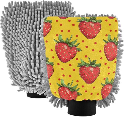 AIXIWAWA Cartoon Strawberry Print Car Wash Mitt Washing Glove Scratch Free Water Absorbent 2 Pack Medium in Kuwait