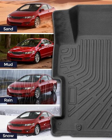 سجادات أرضية CreekT® لجميع الأحوال الجوية لسيارة Honda Civic 2006-2011 (غير مناسبة للكوبيه) 4 أبواب، الجيل الثامن مخصص 5 مقاعد لسيارة Civic Sedan LX EX SI، ملحقات السيارة المطاطية شديدة التحمل 2006 2007 2008 2009 2010 2011 in Kuwait