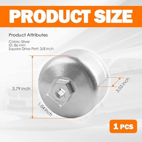 86mm 16 Flute Oil Filter Wrench with 3/8" Drive Port,Cap-type & Non-slip Car Oil Filter Removal Tool Compatible with Volvo BMW,Aluminum Alloy Car Oils Filters Tool in Saudi Arabia