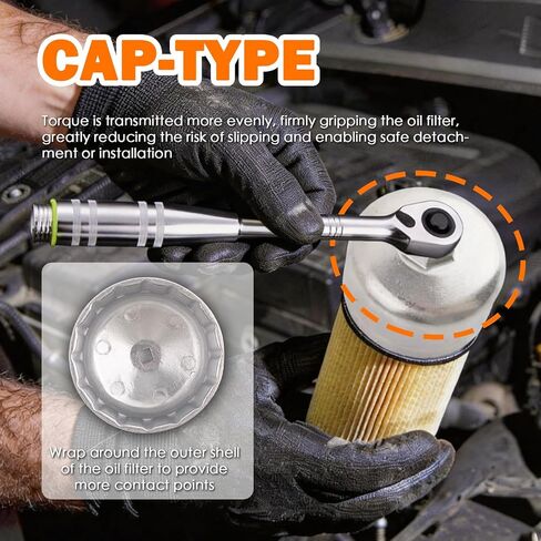 86mm 16 Flute Oil Filter Wrench with 3/8" Drive Port,Cap-type & Non-slip Car Oil Filter Removal Tool Compatible with Volvo BMW,Aluminum Alloy Car Oils Filters Tool in Saudi Arabia