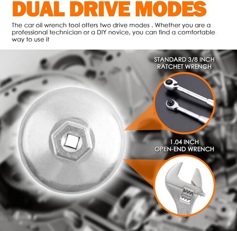 86mm 16 Flute Oil Filter Wrench with 3/8" Drive Port,Cap-type & Non-slip Car Oil Filter Removal Tool Compatible with Volvo BMW,Aluminum Alloy Car Oils Filters Tool in Saudi Arabia