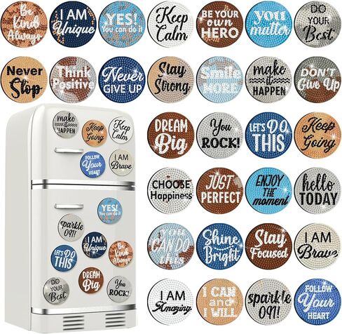 Motipuns 30 Pcs Inspirational Diamond Art Kits Magnetic Motivational Diamond Painting Magnets Kits Positive Affirmation 5d DIY Art Fridge Magnet Refrigerator Sticker for Adult Beginner Home Car Garage in Kuwait