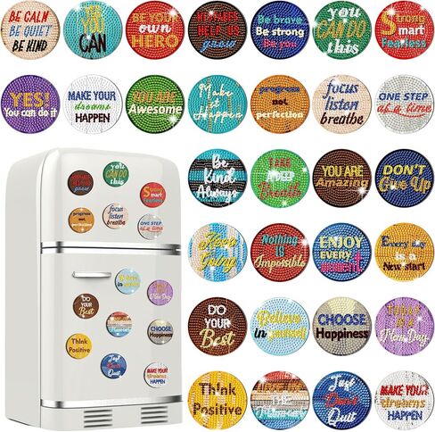 Motipuns 30 Pcs Inspirational Diamond Art Kits Magnetic Motivational Diamond Painting Magnets Kits Positive Affirmation 5d DIY Art Fridge Magnet Refrigerator Sticker for Adult Beginner Home Car Garage in Kuwait