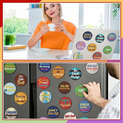 Motipuns 30 Pcs Inspirational Diamond Art Kits Magnetic Motivational Diamond Painting Magnets Kits Positive Affirmation 5d DIY Art Fridge Magnet Refrigerator Sticker for Adult Beginner Home Car Garage in Kuwait