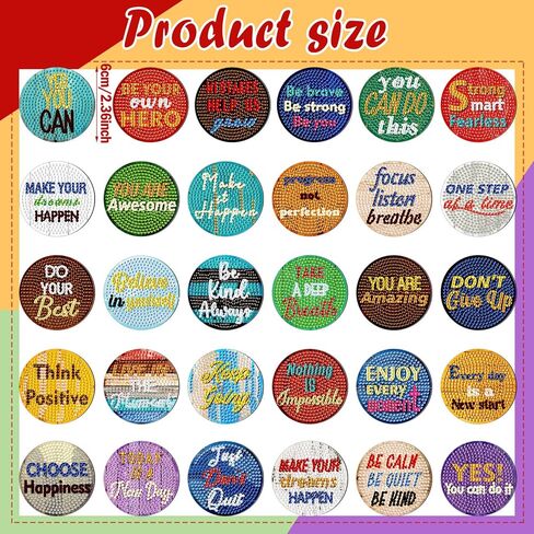 Motipuns 30 Pcs Inspirational Diamond Art Kits Magnetic Motivational Diamond Painting Magnets Kits Positive Affirmation 5d DIY Art Fridge Magnet Refrigerator Sticker for Adult Beginner Home Car Garage in Kuwait