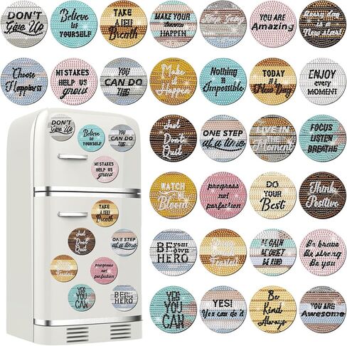 Motipuns 30 Pcs Inspirational Diamond Art Kits Magnetic Motivational Diamond Painting Magnets Kits Positive Affirmation 5d DIY Art Fridge Magnet Refrigerator Sticker for Adult Beginner Home Car Garage in Kuwait