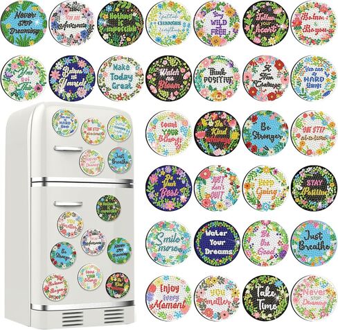 Motipuns 30 Pcs Inspirational Diamond Art Kits Magnetic Motivational Diamond Painting Magnets Kits Positive Affirmation 5d DIY Art Fridge Magnet Refrigerator Sticker for Adult Beginner Home Car Garage in Kuwait