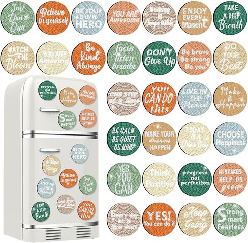 Motipuns 30 Pcs Inspirational Diamond Art Kits Magnetic Motivational Diamond Painting Magnets Kits Positive Affirmation 5d DIY Art Fridge Magnet Refrigerator Sticker for Adult Beginner Home Car Garage in Kuwait