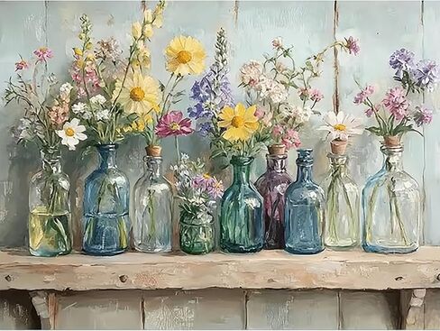 RYMILIE Rustic Country-Style Flowers Diamond Art,Charming Vintage Wildflower Glass Bottle Diamond Art Kits for Adults Beginner,5D DIY Full Drill Diamond Painting Gem Art, Home Wall Art (12x16 inch) in Saudi Arabia