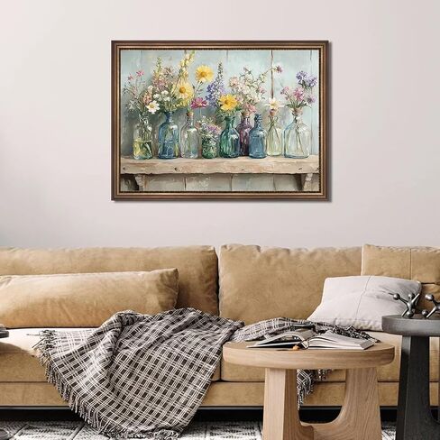 RYMILIE Rustic Country-Style Flowers Diamond Art,Charming Vintage Wildflower Glass Bottle Diamond Art Kits for Adults Beginner,5D DIY Full Drill Diamond Painting Gem Art, Home Wall Art (12x16 inch) in Saudi Arabia