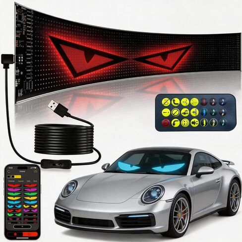 Light Sign for Car 7.1" X 2.7" Programmable Car LED Sign Custom Text Message Pattern Animations with APP & Remote Control Blurtooth Devil Eyes Light for Windshield for Sedan SUV Truck Rear Window in Saudi Arabia