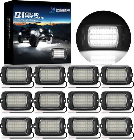 MICTUNING Q1 Max White Rock Lights، 12 Pods Super Bright Pure Underglow Light Kit، IP68 مقاوم للماء لشاحنة السيارة ATV UTV عربة الجولف (ضمان لمدة عامين) in Kuwait