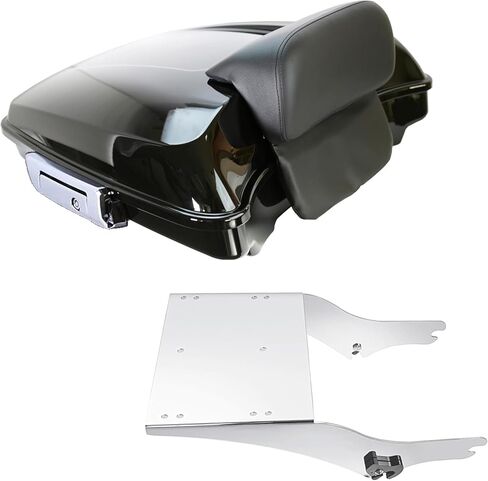 5.5'' Vivid Black Razor Tour Trunk Chrome Latches W/Backrest Pad Fit for Harley Touring Road Glide Street Glide Electra Glide Road King 1997-2008 (Razor Tour LuggageTrunk +Mounting Rack(1997-2008)) in Saudi Arabia