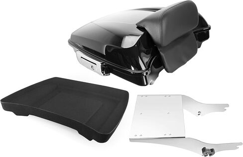 5.5'' Vivid Black Razor Tour Trunk Chrome Latches W/Backrest Pad Fit for Harley Touring Road Glide Street Glide Electra Glide Road King 1997-2008 (Razor Tour LuggageTrunk +Mounting Rack(1997-2008)) in Saudi Arabia