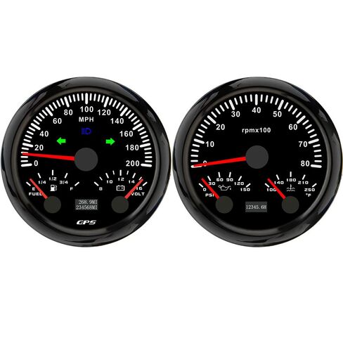 ELING 85mm 2 Gauge Set Speedometer 120MPH GPS Tachometer 8000RPM Fuel Level Water Temp. 100-250℉ Oil Pressure 0-150PSI Voltmeter with Sensor 7 Colors Backlights 12V for Tractor Van Boat in Kuwait
