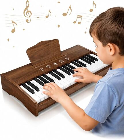 Kids Piano Keyboard, 37 Keys Digital Piano for Kids, Touch Control Buttons, Music Educational Instrument Toy, Built-in Songs & Rhythms, Wood Toy for 3+ Girls and Boys(Dark Brown) in Saudi Arabia
