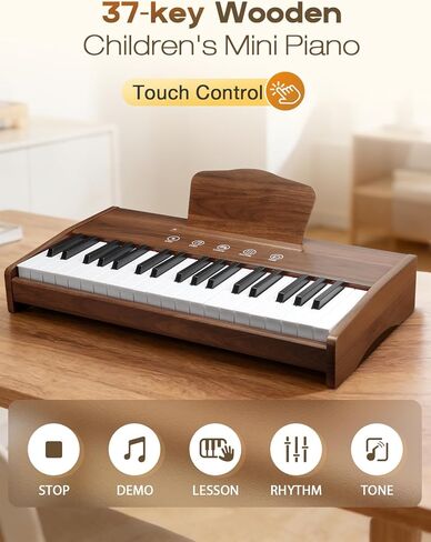 Kids Piano Keyboard, 37 Keys Digital Piano for Kids, Touch Control Buttons, Music Educational Instrument Toy, Built-in Songs & Rhythms, Wood Toy for 3+ Girls and Boys(Dark Brown) in Saudi Arabia