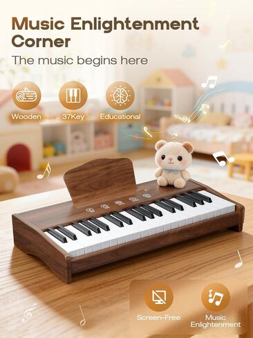 Kids Piano Keyboard, 37 Keys Digital Piano for Kids, Touch Control Buttons, Music Educational Instrument Toy, Built-in Songs & Rhythms, Wood Toy for 3+ Girls and Boys(Dark Brown) in Saudi Arabia