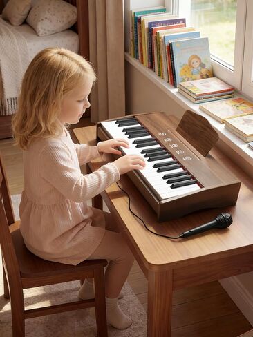 Kids Piano Keyboard, 37 Keys Digital Piano for Kids, Touch Control Buttons, Music Educational Instrument Toy, Built-in Songs & Rhythms, Wood Toy for 3+ Girls and Boys(Dark Brown) in Saudi Arabia