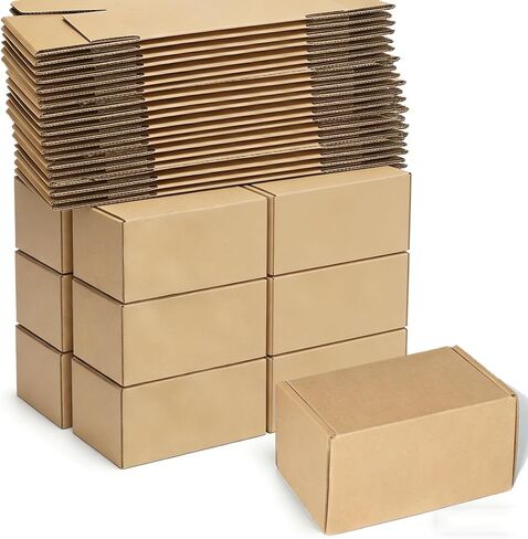 25 Pack Small Shipping Boxes 6x4x3'' Corrugated Small Cardboard Boxes for Shipping, Recyclable Packaging Boxes for Business, Mailer, Gift Packing, Crafts Packing, Jewelry Box, Brown in Kuwait