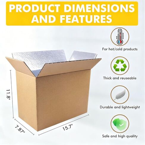Insulated Shipping Box Honeycomb Paper With Aluminum Foil Liner, Reusable Large Foil Cooler Carton Moving Kits for Mailing Packing 11" x 6" x 7", 6-Pack, Brown in Saudi Arabia