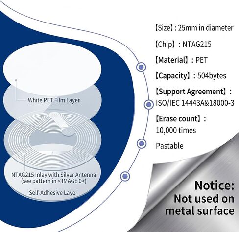 50 Pcs NFC Tags NTAG215 NFC Tag Stickers White Transparent NFC Cards,504 Bytes Memory Rewritable Programmable NFC Stickers,Compatible with All NFC Enabled Devices（25mm） in Kuwait