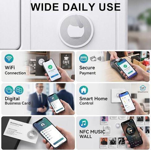 50 Pcs NFC Tags NTAG215 NFC Tag Stickers White Transparent NFC Cards,504 Bytes Memory Rewritable Programmable NFC Stickers,Compatible with All NFC Enabled Devices（25mm） in Kuwait