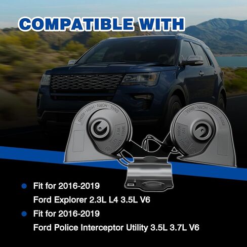 Horn Assembly Compatible with 2016-2019 Ford Explorer Police Interceptor Utility 2.3L L4 3.5L 3.7L V6 Dual Note Electric Horn with Bracket Replacement for GB5Z-13832-A GB5Z13832A in Kuwait