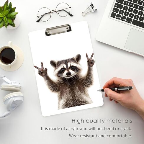 ALAZA Peace Raccoon Rock Animal Clipboards for Kids Student Women Men Letter Size Plastic Low Profile Clip, 9 x 12.5 in, Sliver Clip in Saudi Arabia