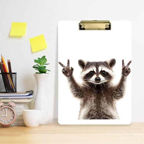 ALAZA Peace Raccoon Rock Animal Clipboards for Kids Student Women Men Letter Size Plastic Low Profile Clip, 9 x 12.5 in, Sliver Clip in Saudi Arabia