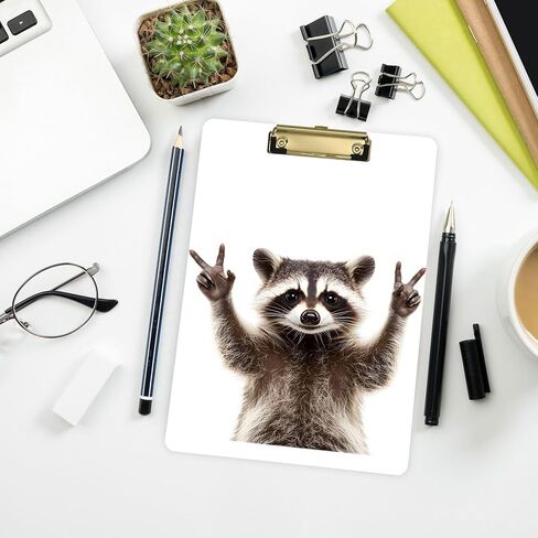 ALAZA Peace Raccoon Rock Animal Clipboards for Kids Student Women Men Letter Size Plastic Low Profile Clip, 9 x 12.5 in, Sliver Clip in Saudi Arabia