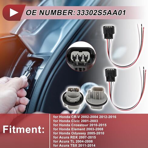 Motoforti 2 Set Turn Signal Socket Wiring for Honda CR-V No.33302S5AA01 Lamp Bulb Pigtail Connector Harness with Wire Connectorx2 Heat Shrink Terminalx6 in Kuwait