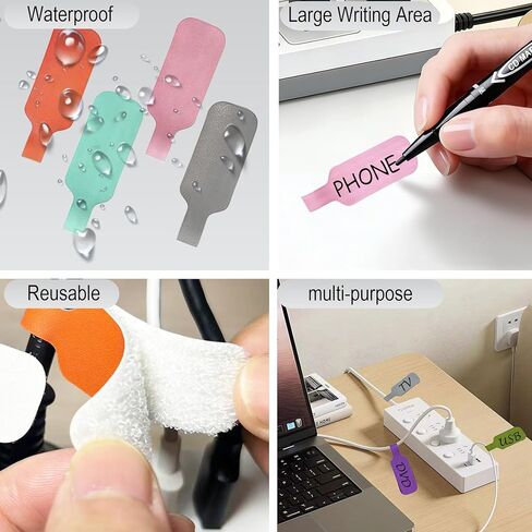 35 PCS Cable Labels (Large Size) - Leather Texture Cord Tags for Wire Organizing & Identification, Comes with 1 Dual-Tip Marker (Thick/Thin), Reusable & No Sticky Residue for Electronics/Home Theater in Saudi Arabia