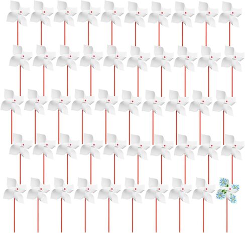 White Four-Leaf Design, 50 Pcs DIY Pinwheels Kit, Blank Pinwheel Craft Set, Creative Arts and Crafts Activity for Little Ones, for Outdoor Art, 8.3×11 in Kuwait