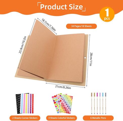 8 x 11 Inch Scrapbook Album with Brown Pages,Photo Album with DIY Accessories Kit,Stretchable Folding Kraft Paper Memory Book Accordion Adventure Scrapbook for Wedding Anniversary Graduation in Kuwait