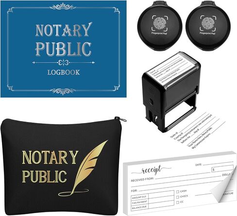 AmazingSpark 6 Pcs Notary Journal Log Book Thumbprint Fingerprint Ink Pad Notary Stamp and Bag and Invoice Receipt Book for Home, Office in Kuwait