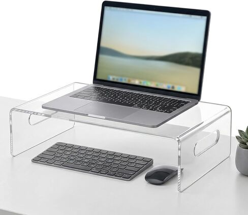 2 Pcs Acrylic Monitor Stand, Clear Laptop Stand with Handle Monitor Riser Desk Accessories for Office, School, Home in Kuwait